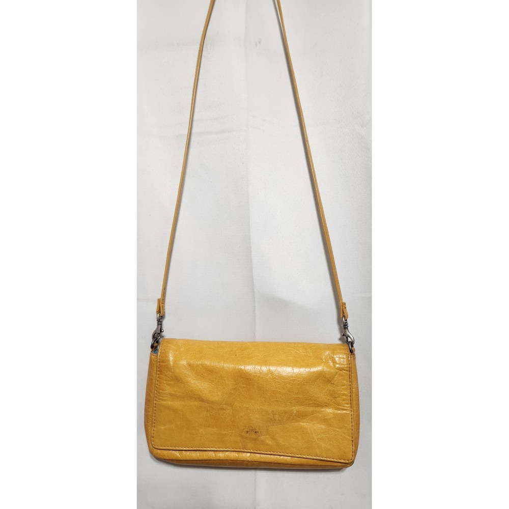 Hobo International Yellow Tumbled Leather Crossbody Bag Wallet Clutch